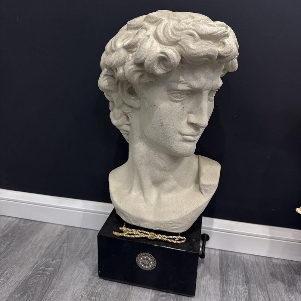 Large 23” Michelangelo David Bust Sculpture White Plaster *